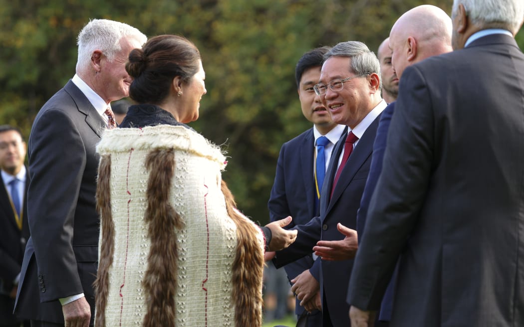 WELLINGTON, NEW ZEALAND - JUNE 13: Governor-General Dame Cindy Kiro greets Premier of the People’s Republic of China, Li Qiang, during an official welcome at Government House on June 13, 2024 in Wellington, New Zealand. Li is in New Zealand for a three-day official visit. China is New Zealand's largest trading partner for trade in goods, both in terms of imports and exports. In 2022, bilateral trade reached almost US$25.2 billion, with Chinese exports to New Zealand valued at US$9.2 billion and imports from New Zealand valued at almost US$16 billion. (Photo by Hagen Hopkins - Pool/Getty Images)