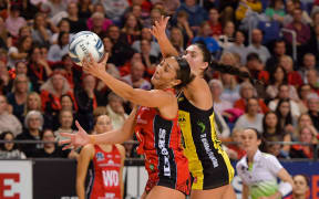 Erikana Pedersen of the Tactix and Parris Mason of the Pulse tussle for the ball  during the ANZ Premiership Netball match, Tactix Vs Pulse, at Wolfbrook Arena, Christchurch, New Zealand, 16th June 2024. Copyright photo: John Davidson / www.photosport.nz