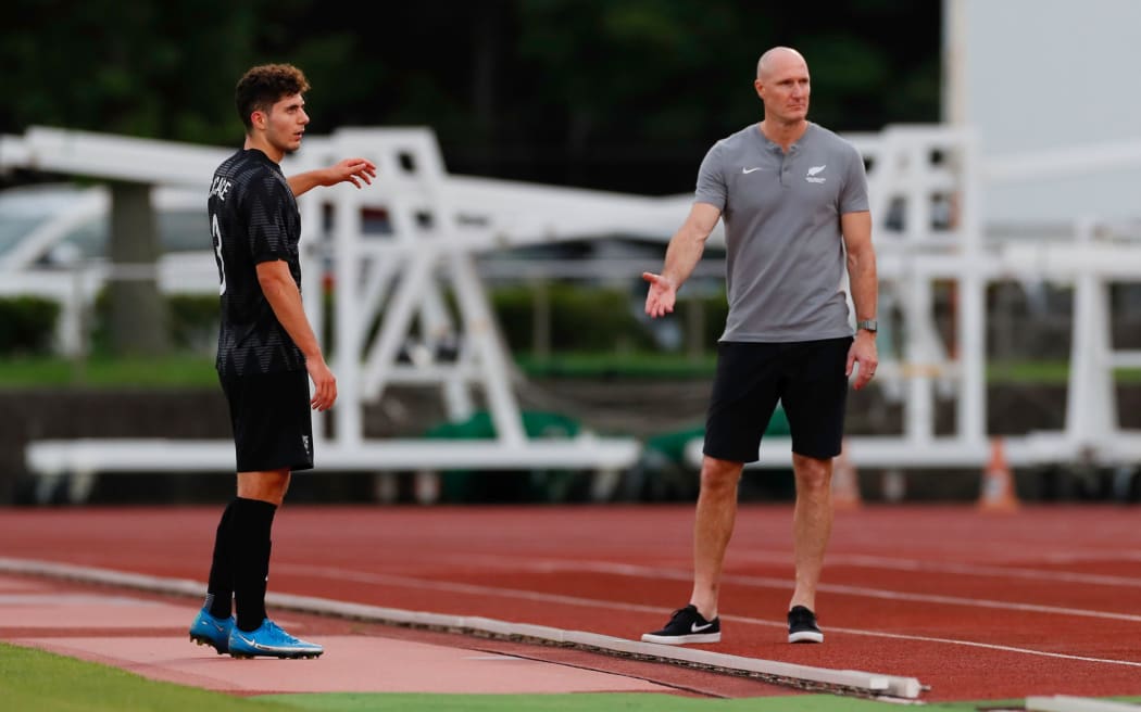 Liberato Cacace and Danny Hay during New Zealand's Olympic warm-up match against Australia at ZA Oripri Stadium, Ichihara, Chiba, Japan on Thursday 15th July 2021.