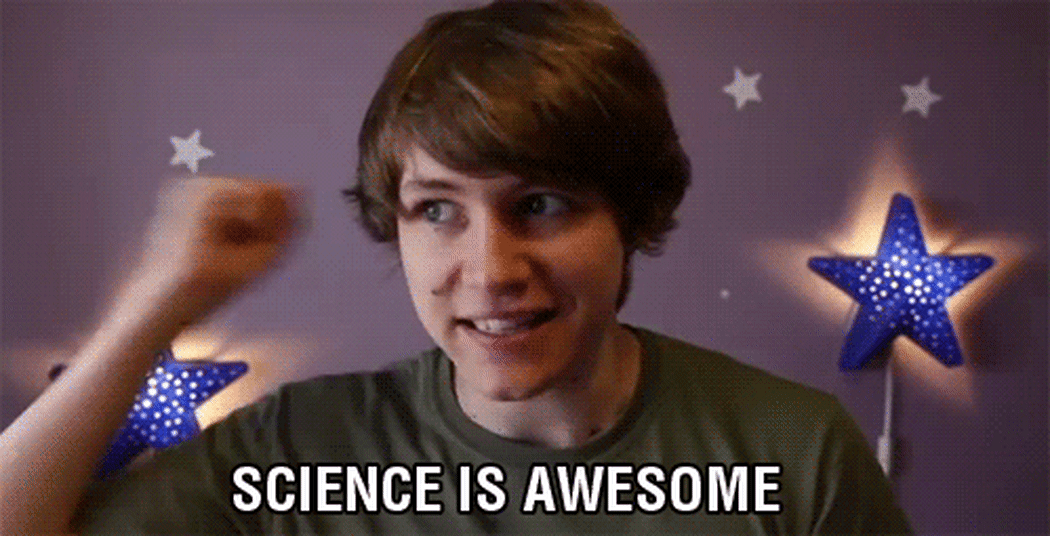 A gif of a young man saying science is awesome
