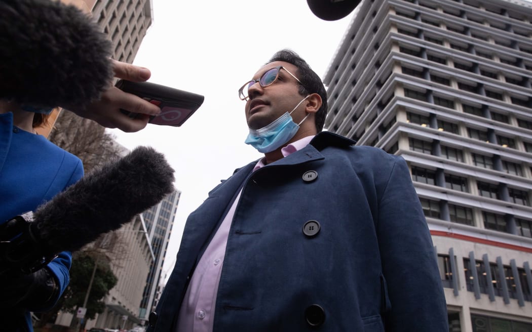 Dr Gaurav Sharma arrives at parliament before a caucus meeting that will determine if he is expelled from the Labour Party
