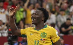 VANCOUVER, BRITISH COLUMBIA - JUNE 13: Nestory Irankunda #17 of Australia celebrates scoring his team’s first goal during the FIFA World Cup 2026 Group D match between Australia and Türkiye at BC Place Vancouver on June 13, 2026 in Vancouver, British Columbia. (Photo by Stu Forster/Getty Images)