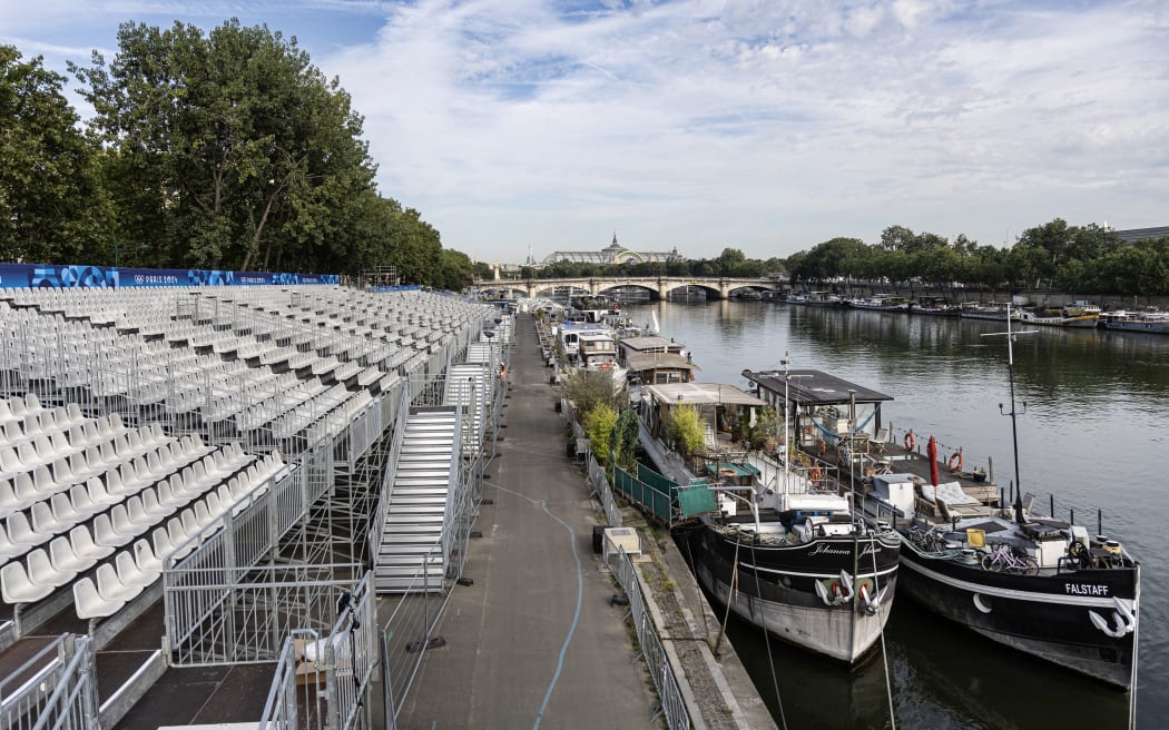 Spectators' stands along the River Seine ahead of the Paris Olympic Games.