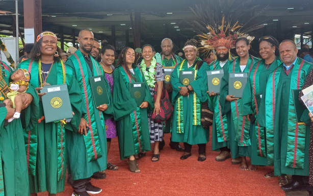 A cohort of Advanced Diploma in Eye Care (ADEC) graduates from Divine Word University in Madang, Papua New Guinea.