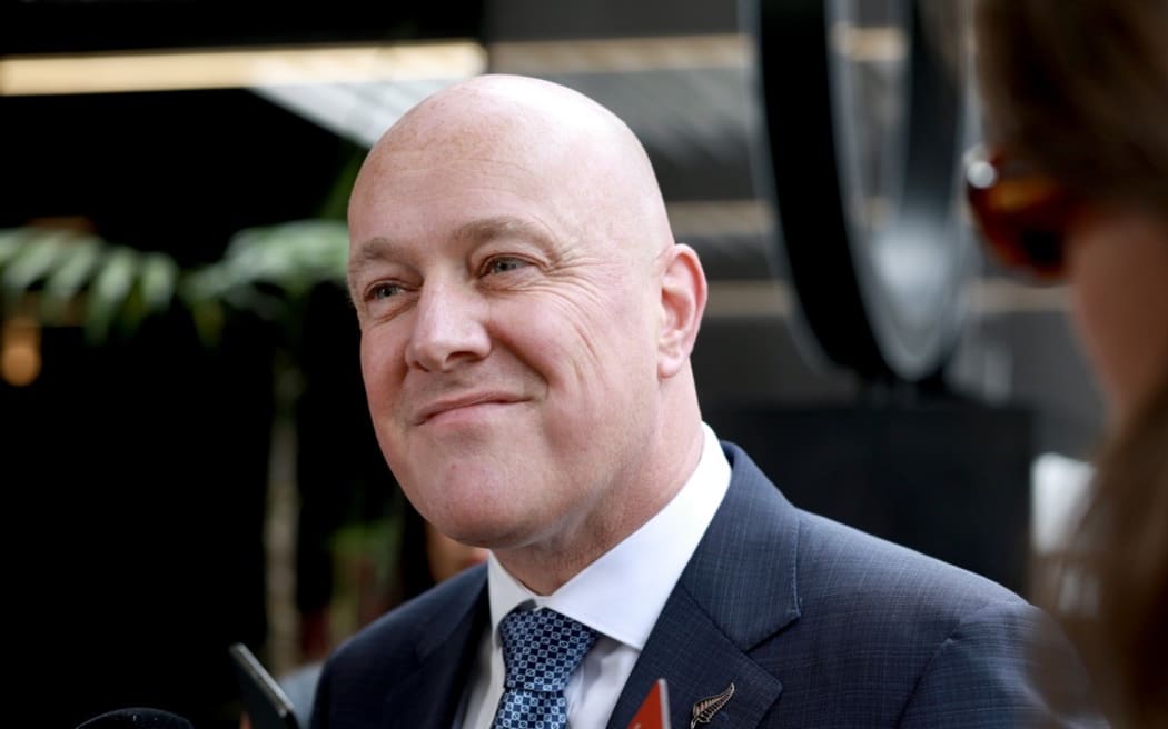 Christopher Luxon at a media stand up in Auckland on 21 November 2023.