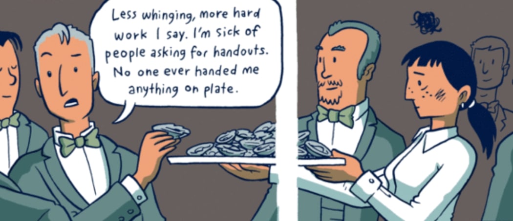From Toby Morris's Pencilsword column for The Wireless on the theme of inequality