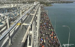 The cyclists on the bridge