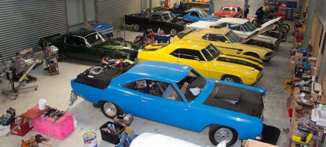 Some of the "muscle cars" seized by police in the Feilding drugs bust.