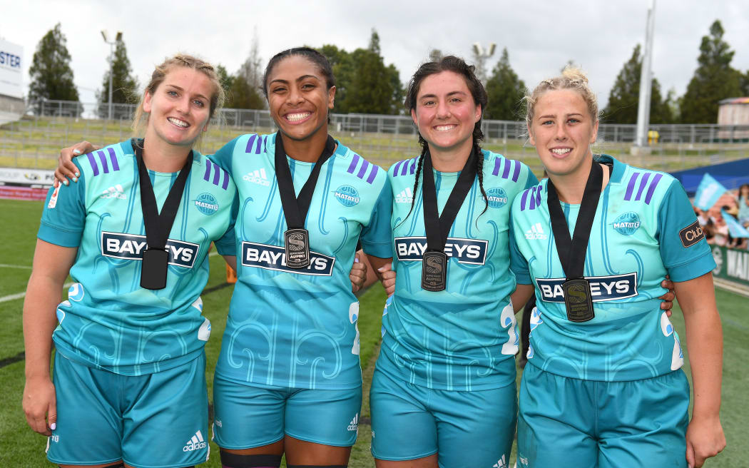 Alana Bremner, Sera Naiqama, Georgia Ponsonby and Emma Dermody.
Super Rugby Aupiki winners, 2023.