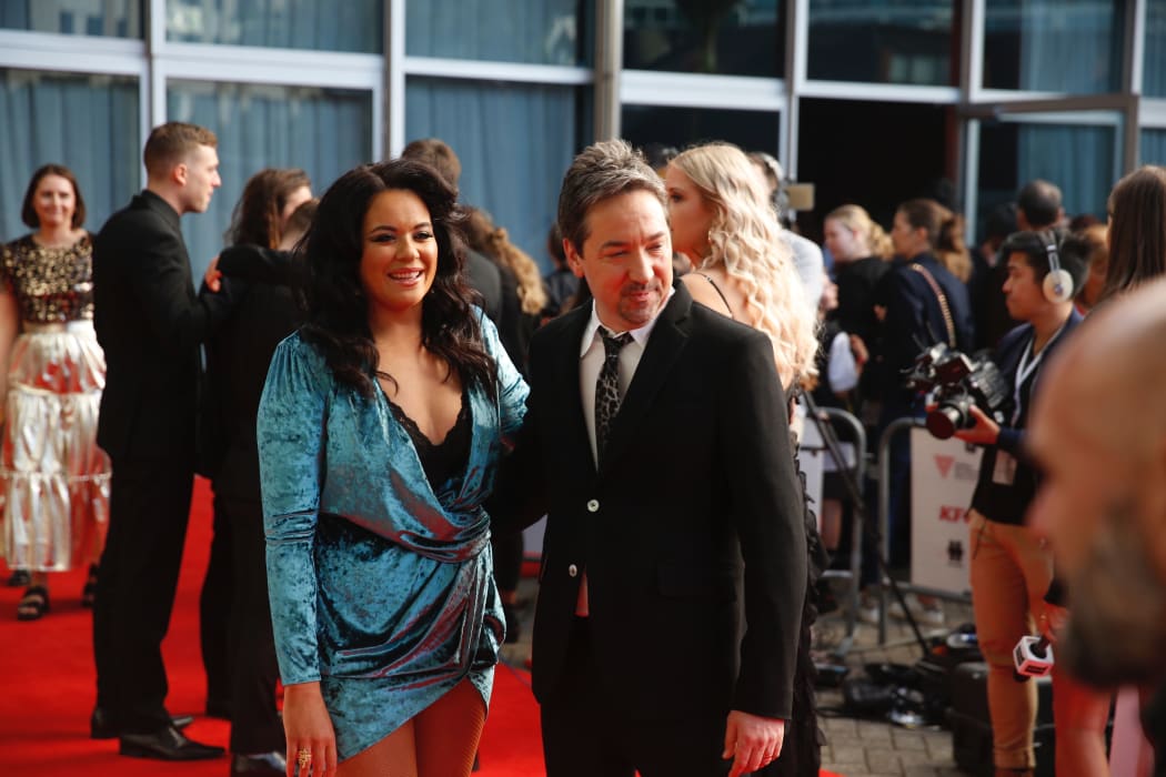 This year's hosts Jon Toogood and comedian Laura Daniel on the red carpet.