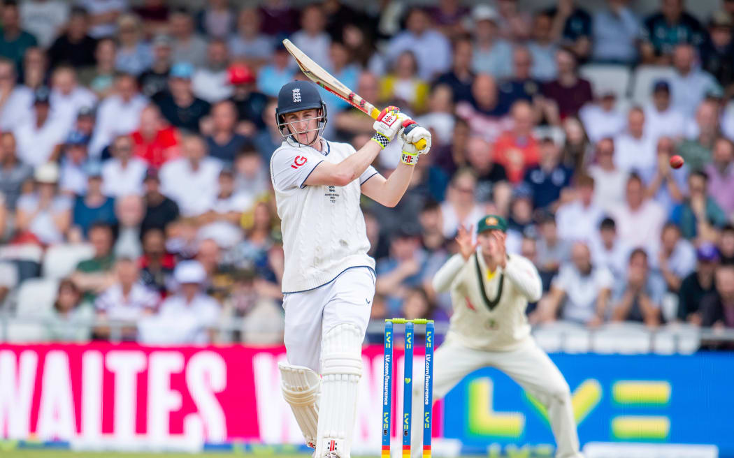 England's Harry Brook hits out against Australia.