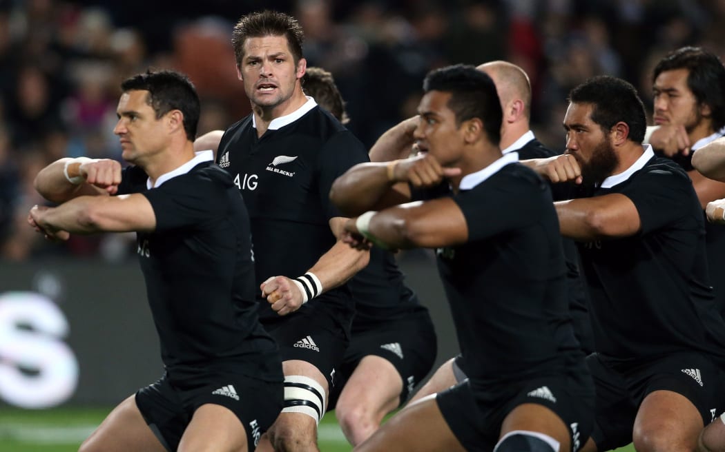 All Blacks captain Richie McCaw leads the haka.