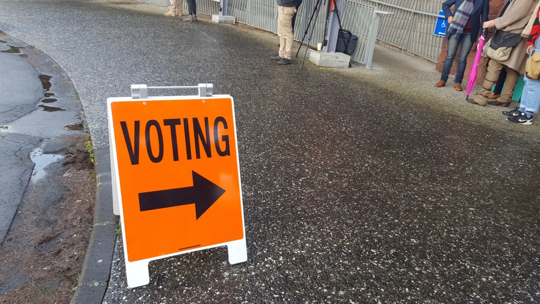 Voting sign, Mt Albert electorate, 12 September 2017. Polling booth.