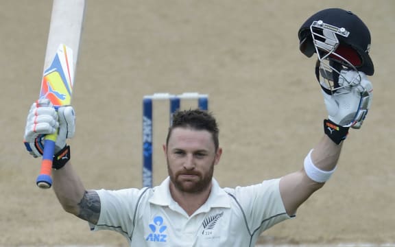 Brendon McCullum celebrates his triple century in the Test against India in February.