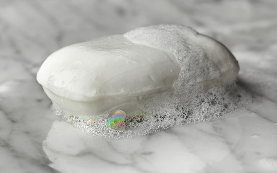 Bar of wet white soap