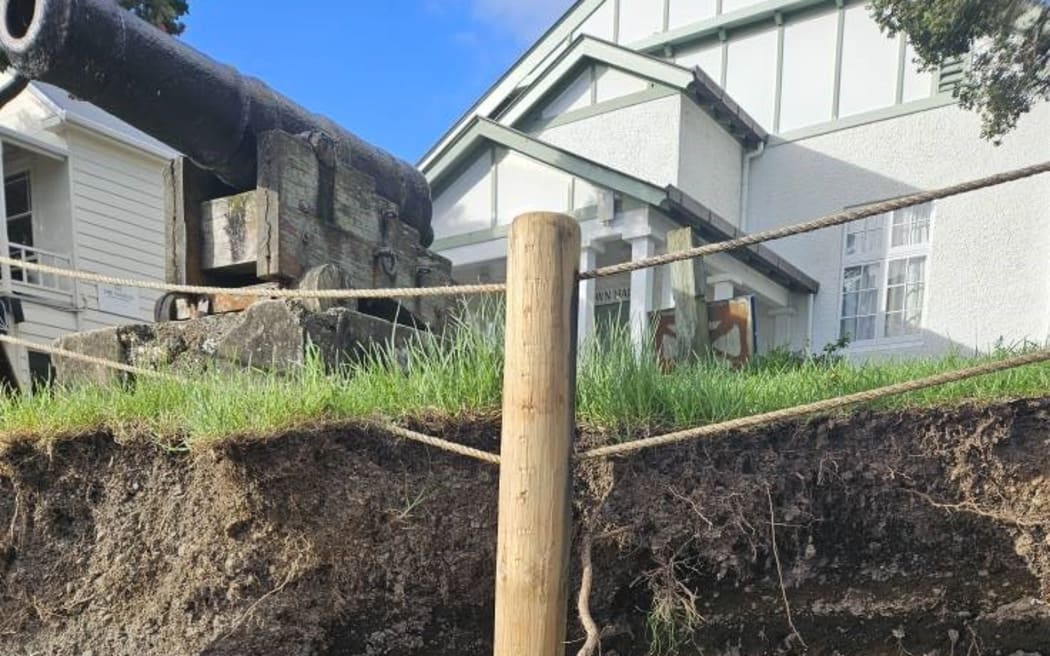The erosion is worst around the historic cannon, opposite Russell Town Hall.