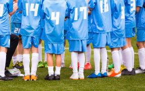 Football match for children. shout team, football soccer game. team work