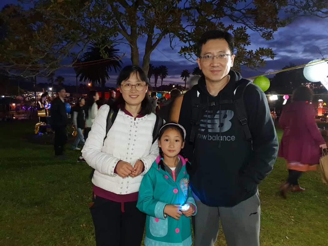 Chinese family Maggie Wang, Jessica and Andrew Feng.