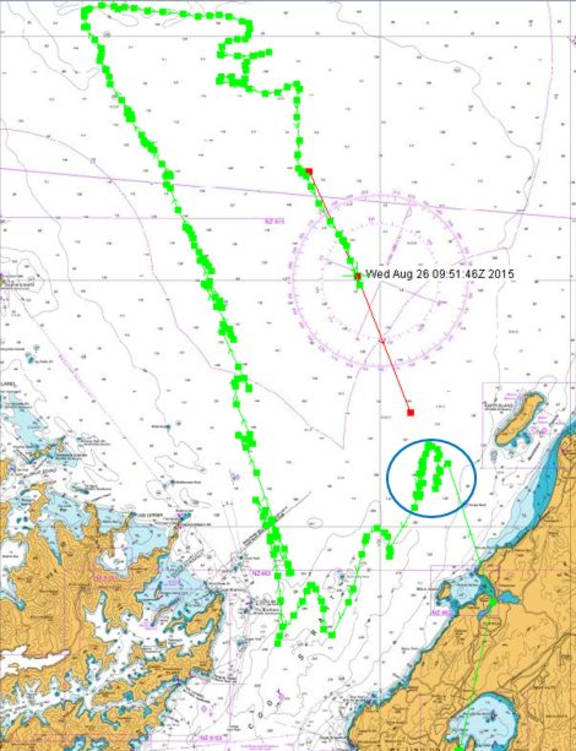 This map tracks the ocean glider during its two-week deployment.