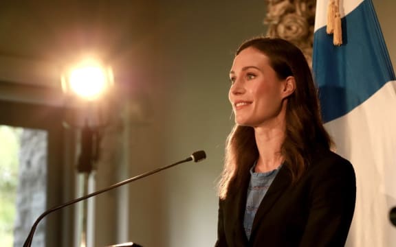 Finland PM Sanna Marin addresses media in Auckland