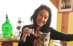 Corinne Ambler and Simba the winery cat in Budapest.