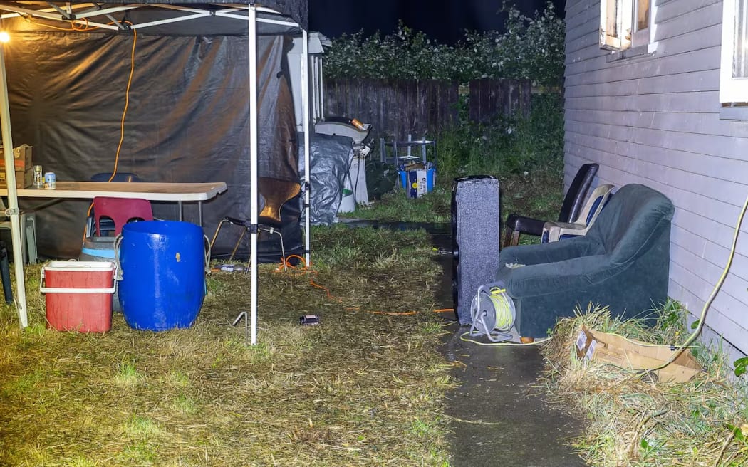 The backyard at the Wharerau house in Stokes Valley where a 50th birthday party was held in December 2023, during which Rawiri Wharerau was killed and Hemi Wharerau was injured. Today a man was found guilty of Rawiri's manslaughter.