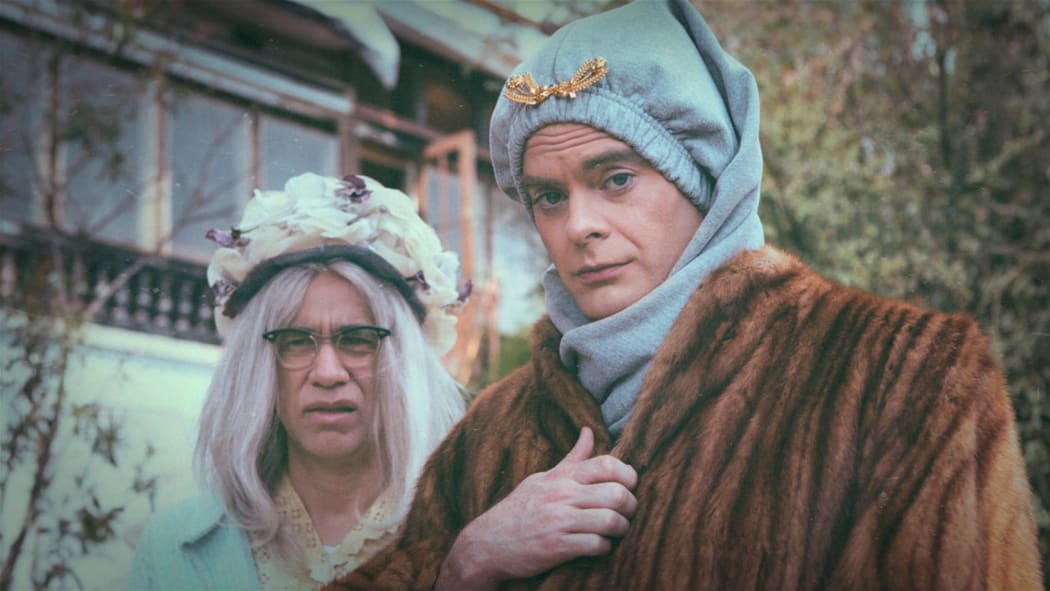 Fred Armisen as Vivienne 'Big Vivvy' Van Kimpton and Bill Hader as Vivienne 'Little Vivvy' Van Kimpton in the Sandy Passage episode of Documentary Now!