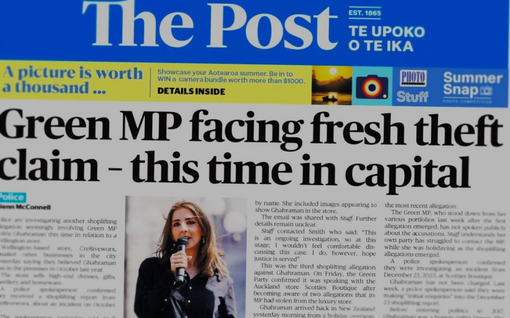 Allegations of a third instance of shoplifting fill the front page of The Post shortly before the Green MP announced her resignation.