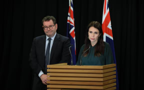 MP Grant Robertson and PM Jacinda Ardern at the Prime Ministers Press Conference