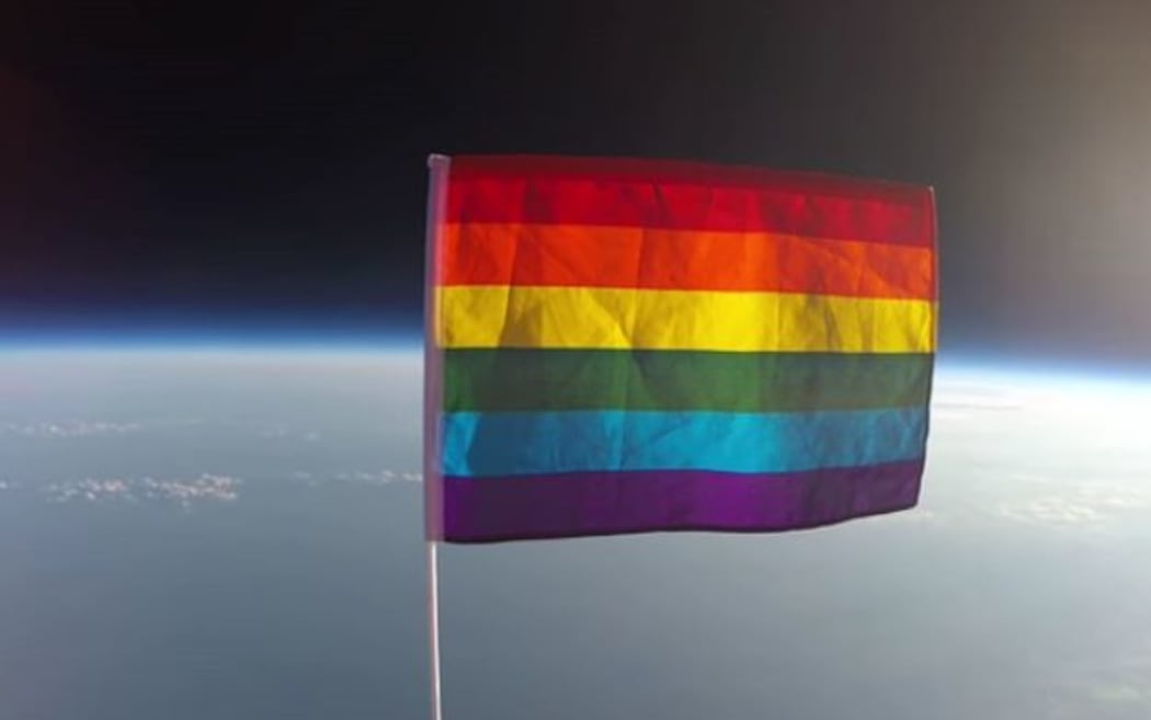 The rainbow flag was sent into space  via a high-altitude balloon.