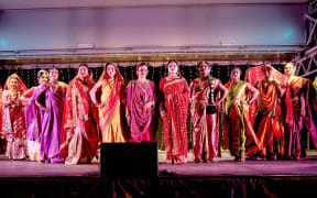 Indian women showcase the traditional bridal attire of the South Asia nation's different regions during Diwali celebrations in Selwyn, Canterbury.