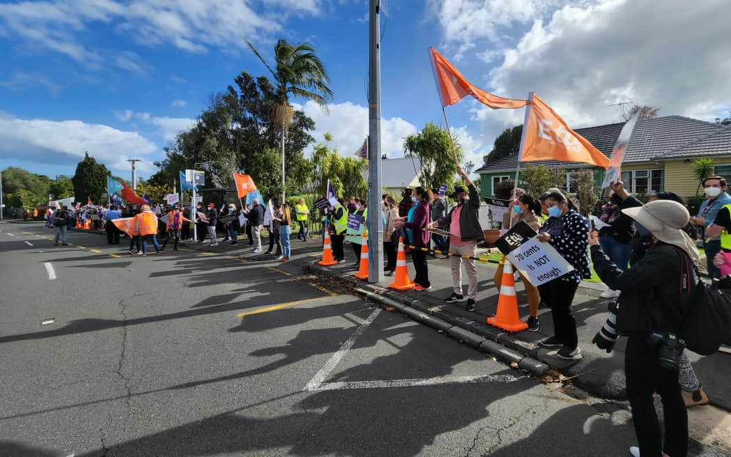 Care workers protest in Auckland over low pay rates.