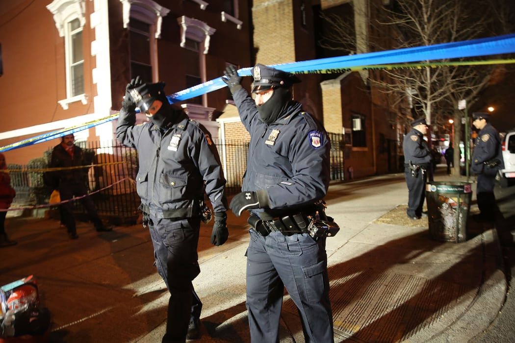 The scene at a shooting where two New York City police officers were killed.