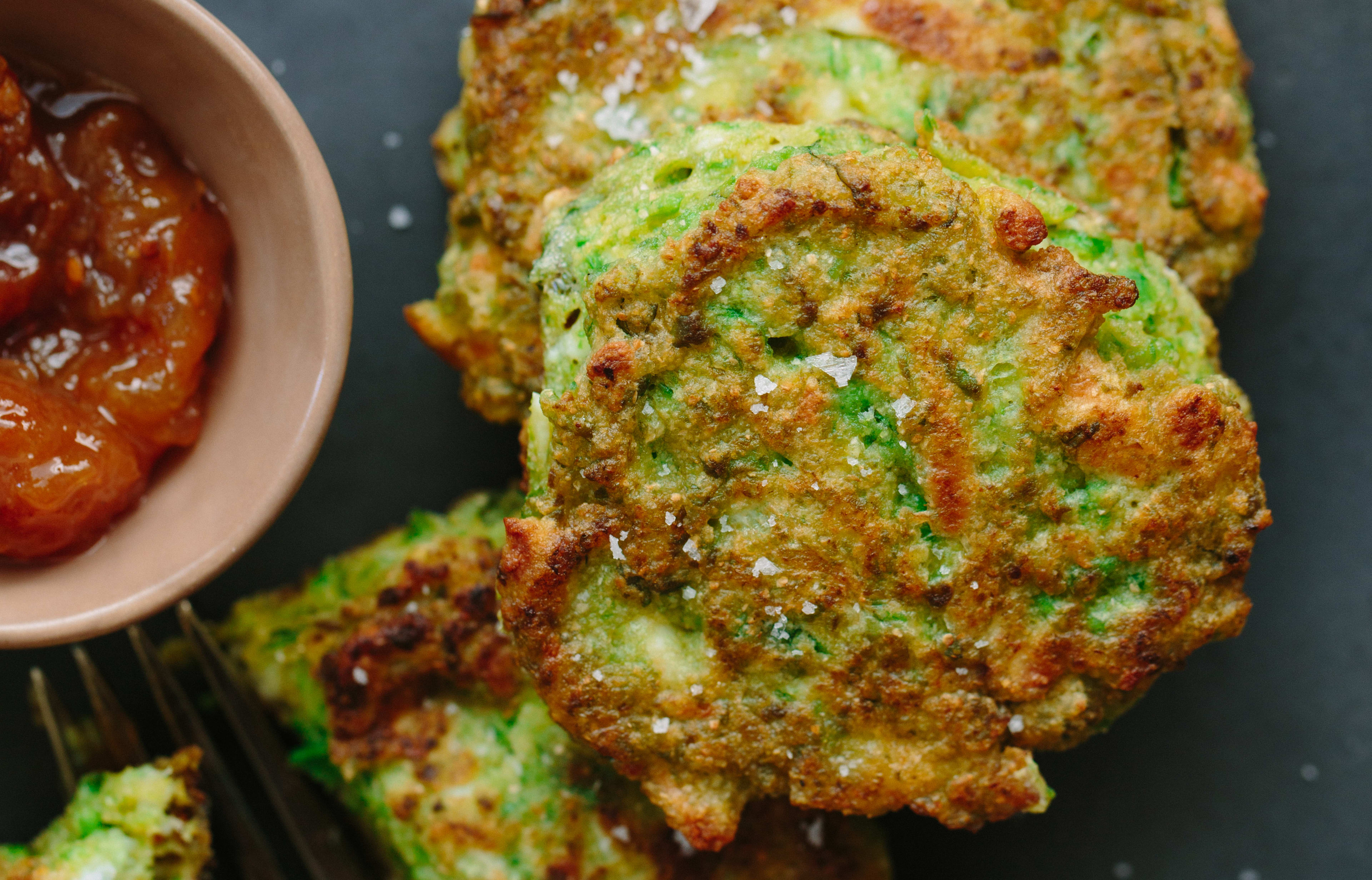 Pea, Mint and Halloumi Fritters