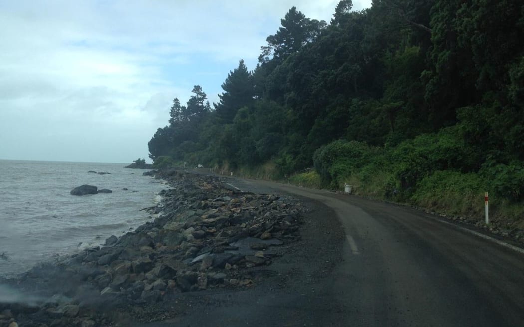 Part of a repaired section of the Thames Coast Road.
