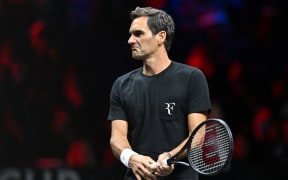 Switzerland's Roger Federer reacts during a practice session ahead of the 2022 Laver Cup at the O2 Arena in London on September 22, 2022. (Photo by Glyn KIRK / AFP) /