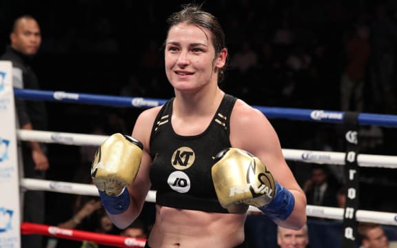 BROOKLYN, NY - JULY 29: Katie Taylor (Black/Gold) defeated Jasmine Clarkson (White) by tko on July 29, 2017, at the Barclays Center in Brooklyn, NY. (Photo by Edward Diller/Icon Sportswire)