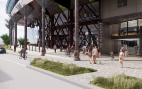 An artist's impression of the Harris Street ramp entrance at the revamped Wellington City Library.
