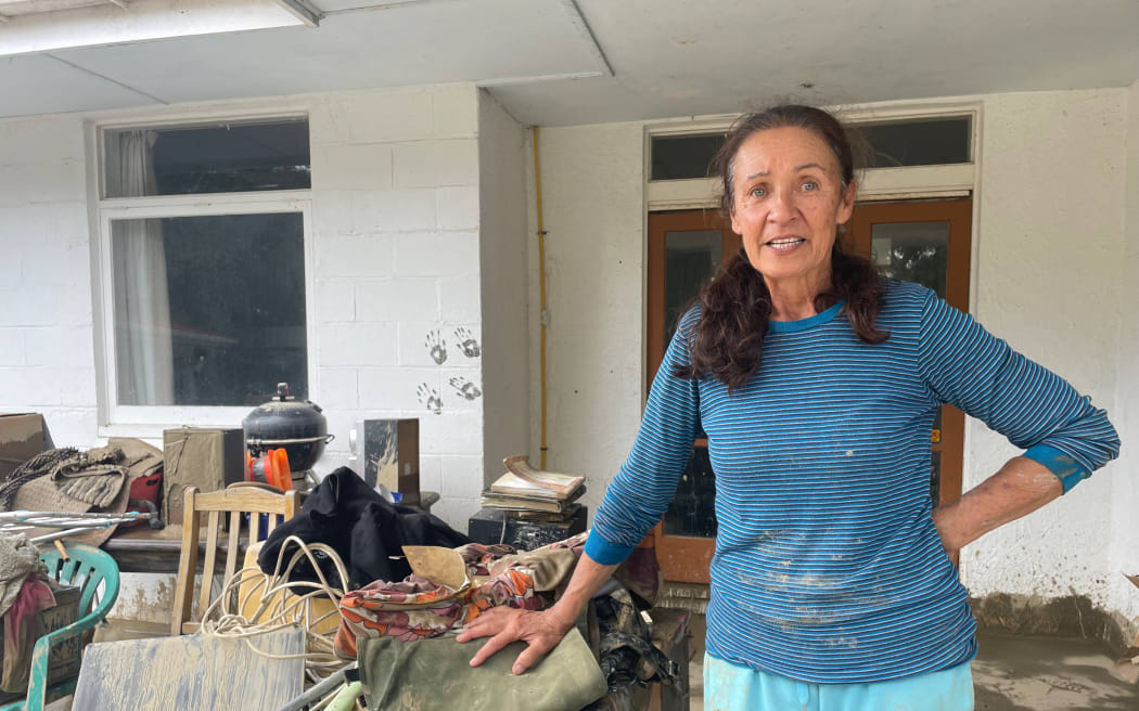 Raipoia Brightwell lives on Marion st, Gisborne. The silt is over a metre deep at their home next to the Waimata river.