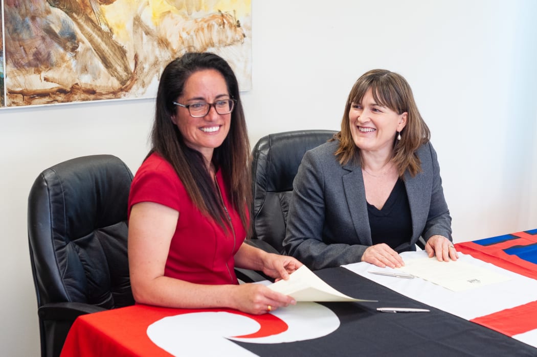 Kahui Legal Partner Kiri Tahana and the president of the Law Society Kathryn Beck.
