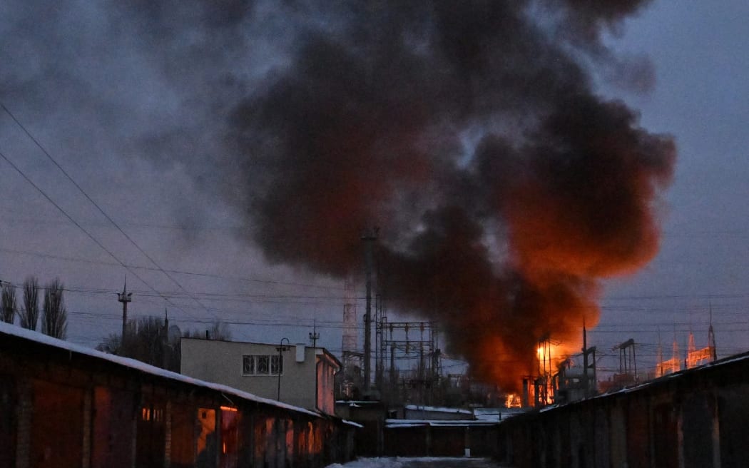 Aftermath of a drone attack in Kyiv, Ukraine.