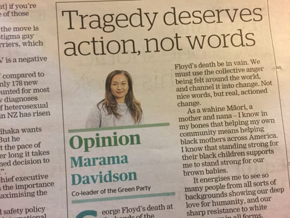 Green co-leader Marama Davidson in the Sunday Star Times last weekend.