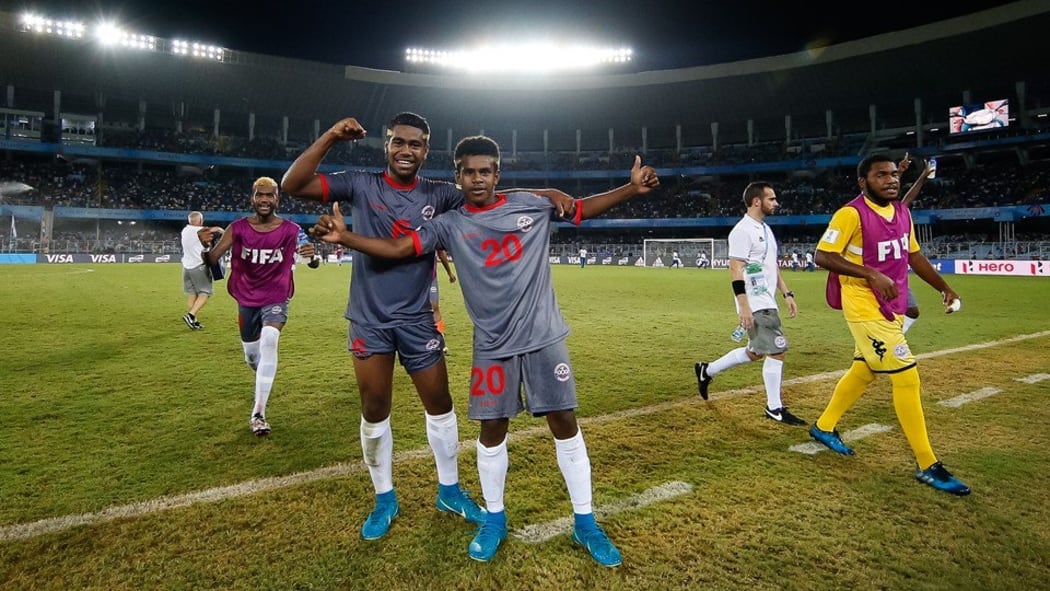 New Caledonia celebrate a famous draw against Japan at the Men's Under 17 World Cup.