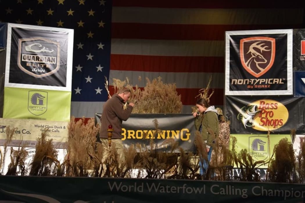 Hunter Morrow and Holly Irvine at the World Waterfowl Calling Championships.