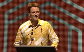 Michael Norris accepting the 2019 SOUNZ Contemporary Award.