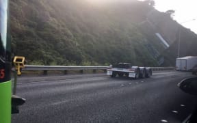 Part of the truck left behind after it came apart on the Wellington motorway.