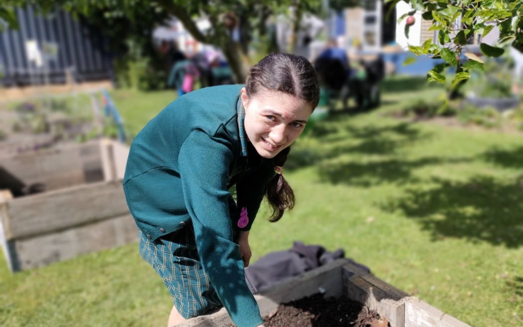 Jessica Higgs (20) spends time in the Rangiora Community Garden.