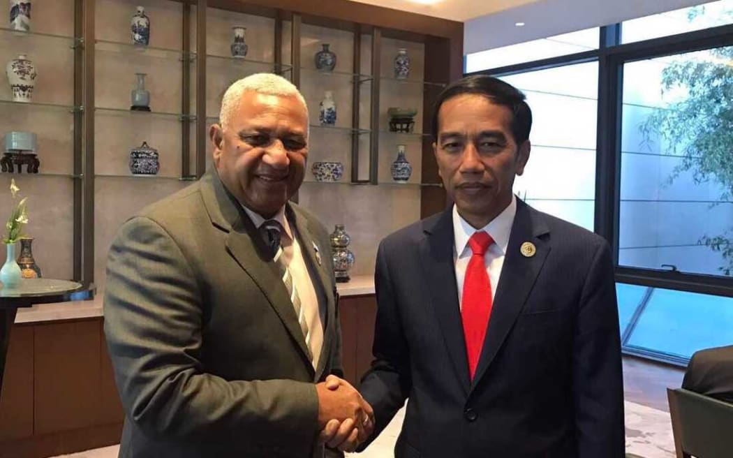 Fijian Prime Minister Frank Bainimarama with Indonesian President Joko Widodo, May 2017