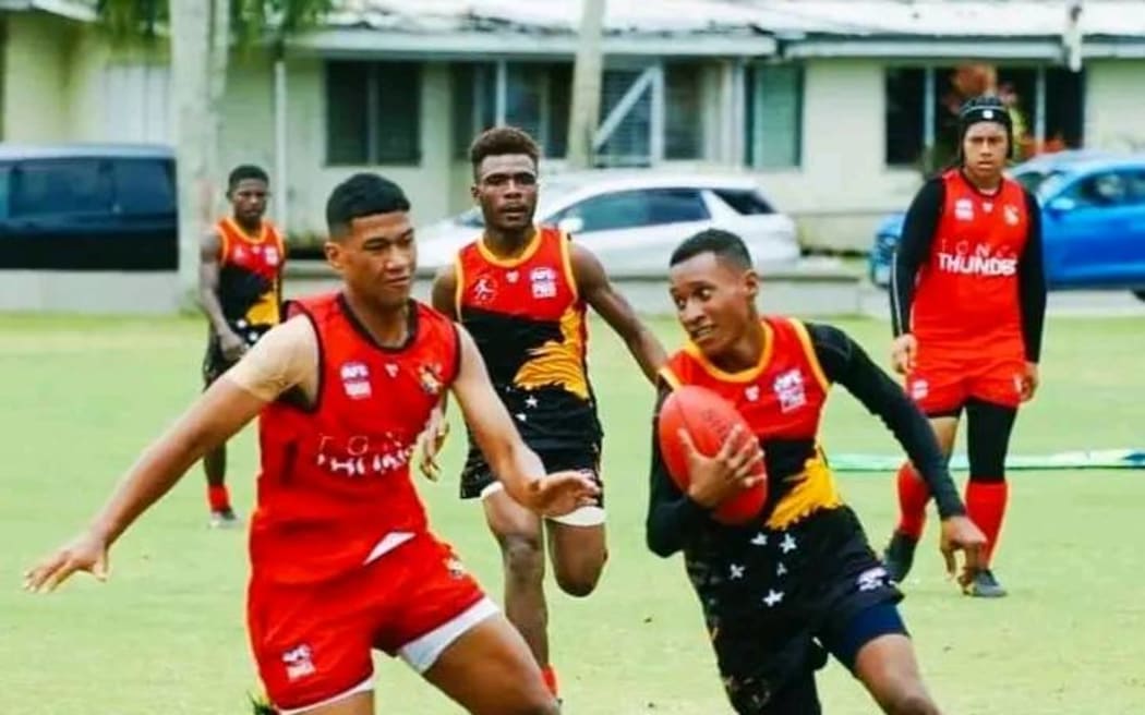 Bernand Sevara on the attack against Tonga Thunder in Suva.