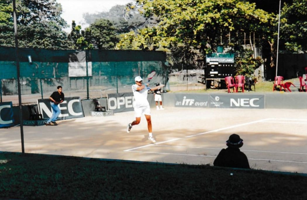 Brett Baudinet during his first Davis Cup match in Sri Lanka in 2000.